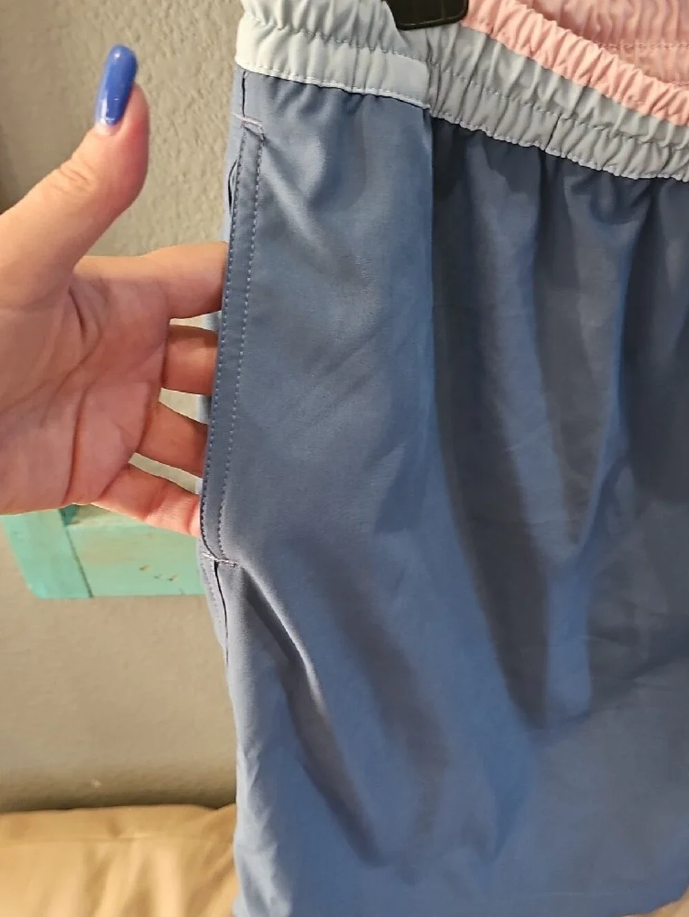chubbies Blue Swim Shorts with Pink Waistband